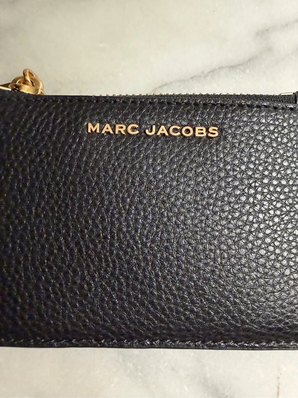 Marc Jacobs Black Pebbled Leather Zip Card Case Wallet